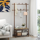 Bamboo Coat Rack PE Rattan Hall Tree with Bench and Shoe Storage 3-In-1 Entryway Bench by LJGDeals