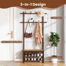 Bamboo Coat Rack PE Rattan Hall Tree with Bench and Shoe Storage 3-In-1 Entryway Bench by LJGDeals