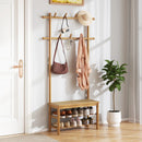 Bamboo Coat Rack PE Rattan Hall Tree with Bench and Shoe Storage 3-In-1 Entryway Bench by LJGDeals