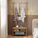Bamboo Coat Rack PE Rattan Hall Tree with Bench and Shoe Storage 3-In-1 Entryway Bench by LJGDeals