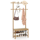 Bamboo Coat Rack PE Rattan Hall Tree with Bench and Shoe Storage 3-In-1 Entryway Bench by LJGDeals