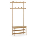 Bamboo Coat Rack PE Rattan Hall Tree with Bench and Shoe Storage 3-In-1 Entryway Bench by LJGDeals