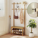 Bamboo Coat Rack PE Rattan Hall Tree with Bench and Shoe Storage 3-In-1 Entryway Bench by LJGDeals