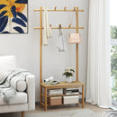 Bamboo Coat Rack PE Rattan Hall Tree with Bench and Shoe Storage 3-In-1 Entryway Bench by LJGDeals