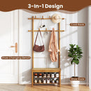 Bamboo Coat Rack PE Rattan Hall Tree with Bench and Shoe Storage 3-In-1 Entryway Bench by LJGDeals