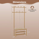 Bamboo Coat Rack PE Rattan Hall Tree with Bench and Shoe Storage 3-In-1 Entryway Bench