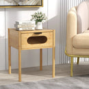 Bamboo Nightstand Square Tall End Table with Decorated Drawer-Natural by LJGDeals