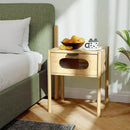 Bamboo Nightstand Square Tall End Table with Decorated Drawer-Natural by LJGDeals