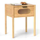 Bamboo Nightstand Square Tall End Table with Decorated Drawer-Natural by LJGDeals