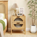 Bamboo Nightstand with 2 Storage Drawers and Reeded Tempered Glass Fronts-Natural by LJGDeals