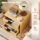 Bamboo Nightstand with 2 Storage Drawers and Reeded Tempered Glass Fronts-Natural