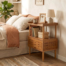Bamboo Rattan Nightstand with Flip-Up Door and Open Shelf by LJGDeals