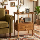 Bamboo Rattan Nightstand with Flip-Up Door and Open Shelf by LJGDeals