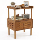 Bamboo Rattan Nightstand with Flip-Up Door and Open Shelf by LJGDeals