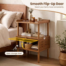 Bamboo Rattan Nightstand with Flip-Up Door and Open Shelf by LJGDeals
