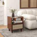 Bamboo Rattan Nightstand with Drawer and Solid Wood Legs by LJGDeals