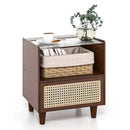 Bamboo Rattan Nightstand with Drawer and Solid Wood Legs by LJGDeals