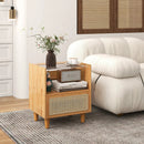 Bamboo Rattan Nightstand with Drawer and Solid Wood Legs by LJGDeals