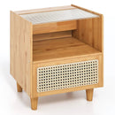 Bamboo Rattan Nightstand with Drawer and Solid Wood Legs by LJGDeals