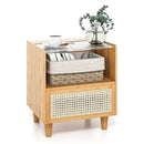 Bamboo Rattan Nightstand with Drawer and Solid Wood Legs by LJGDeals