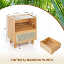 Bamboo Rattan Nightstand with Drawer and Solid Wood Legs by LJGDeals