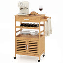 Rolling Kitchen Island Cart with Wine Rack and Storage