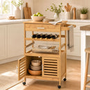 Rolling Kitchen Island Cart with Wine Rack and Storage