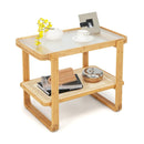 2-tier Bamboo Side Table with Glass Top-Natural by LJGDeals