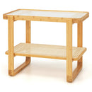 2-tier Bamboo Side Table with Glass Top-Natural by LJGDeals