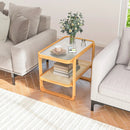 2-tier Bamboo Side Table with Glass Top-Natural by DirectDeals