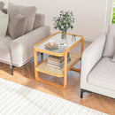 2-tier Bamboo Side Table with Glass Top-Natural by LJGDeals
