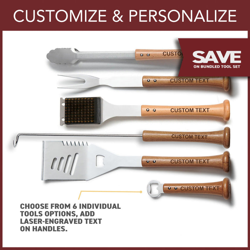 Stainless Steel 6 Tool Player Grill Tool Set With Customized Engraved Handles Monogram Available