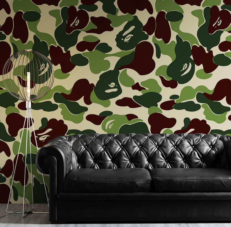 Bape Camo Wallpaper Mural. Green Camo Streetwear Hype Beast Aesthetics.