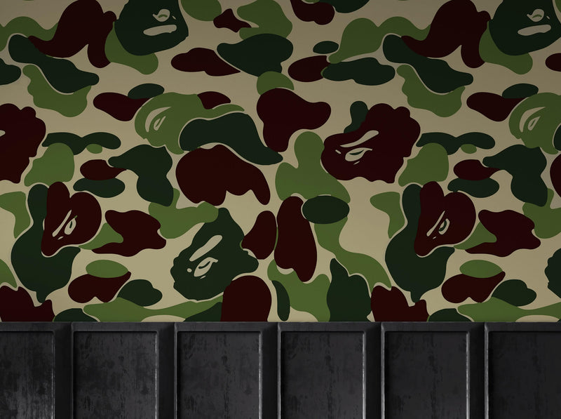 Bape Camo Wallpaper Mural. Green Camo Streetwear Hype Beast Aesthetics.