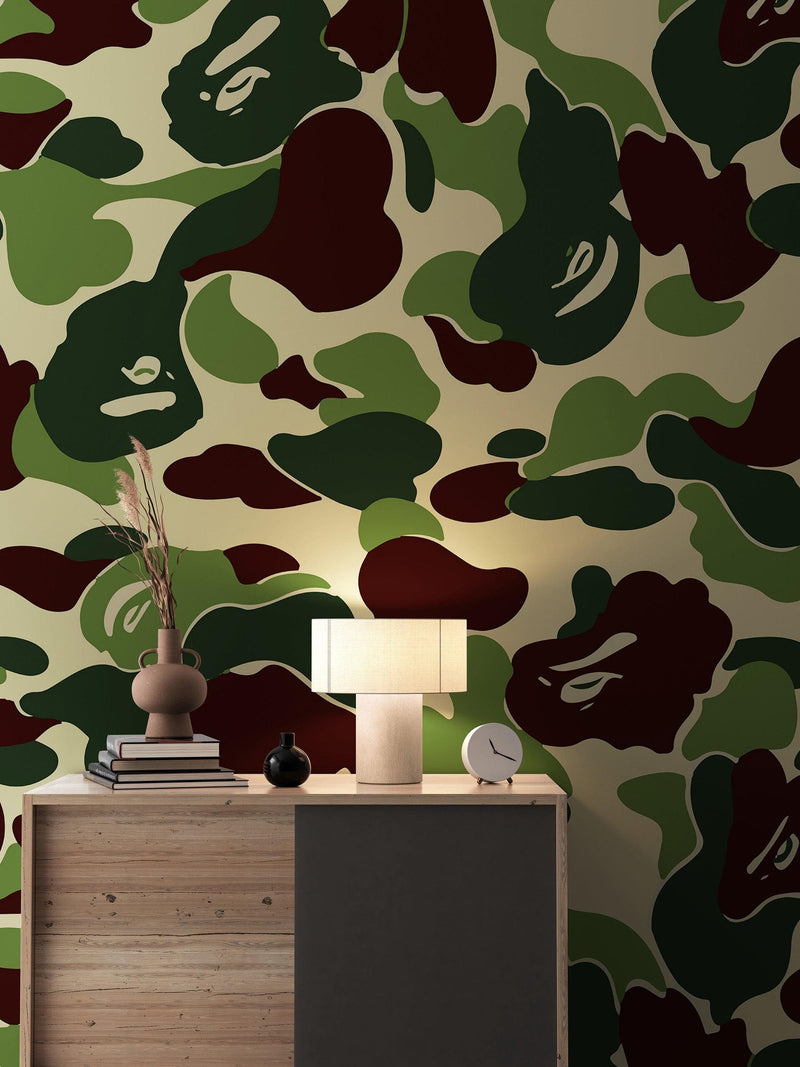 Bape Camo Wallpaper Mural. Green Camo Streetwear Hype Beast Aesthetics.