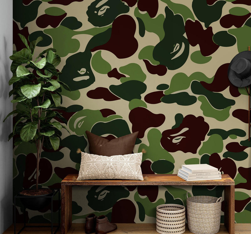 Bape Camo Wallpaper Mural. Green Camo Streetwear Hype Beast Aesthetics.