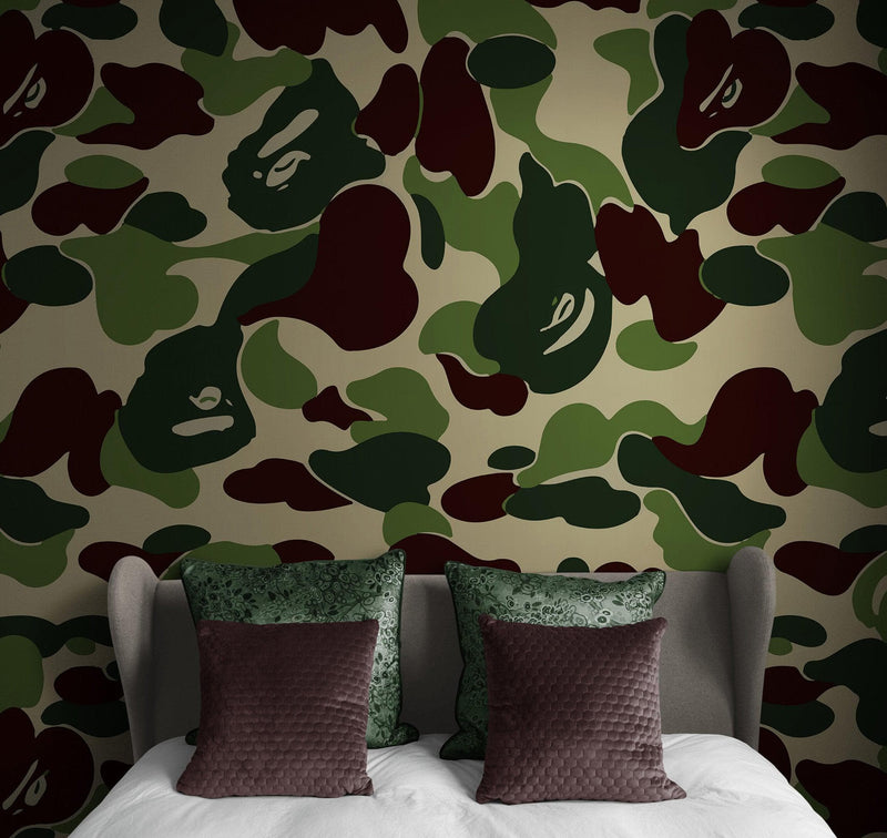 Bape Camo Wallpaper Mural. Green Camo Streetwear Hype Beast Aesthetics.