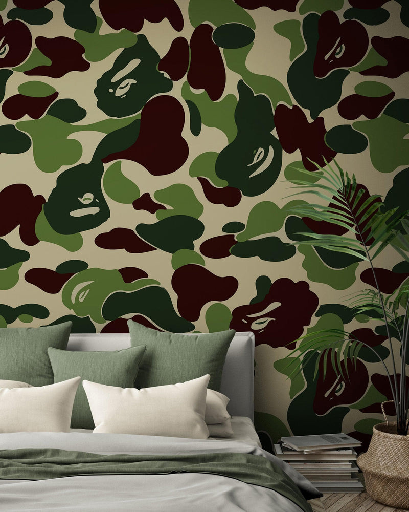 Bape Camo Wallpaper Mural. Green Camo Streetwear Hype Beast Aesthetics.