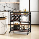 3-tier Bar Cart on Wheels Home Kitchen Serving Cart with Wine Rack and Glasses Holder by LJGDeals