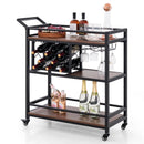3-tier Bar Cart on Wheels Home Kitchen Serving Cart with Wine Rack and Glasses Holder by LJGDeals