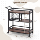 3-tier Bar Cart on Wheels Home Kitchen Serving Cart with Wine Rack and Glasses Holder by LJGDeals