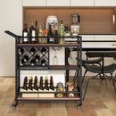 3-tier Bar Cart on Wheels Home Kitchen Serving Cart with Wine Rack and Glasses Holder by LJGDeals
