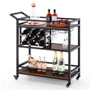 3-tier Bar Cart on Wheels Home Kitchen Serving Cart with Wine Rack and Glasses Holder by LJGDeals