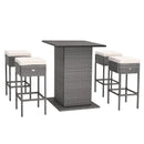 5 Pieces Outdoor Wicker Bar Table Set with Hidden Storage Shelves-White by LJGDeals