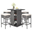 5 Pieces Outdoor Wicker Bar Table Set with Hidden Storage Shelves-White by LJGDeals
