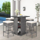 5 Pieces Outdoor Wicker Bar Table Set with Hidden Storage Shelves-White by LJGDeals