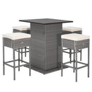 5 Pieces Outdoor Wicker Bar Table Set with Hidden Storage Shelves-White by LJGDeals