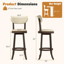 30.5 Inch Bar Height Chairs Set of 2 Swivel High Barstool with Padded Seat and Backrest-Brown by LJGDeals