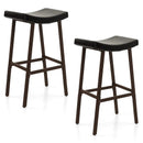 Bar Stools Set of 2 with PU Leather Upholstered Saddle Seat and Footrest-Brown by LJGDeals