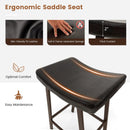 Bar Stools Set of 2 with PU Leather Upholstered Saddle Seat and Footrest-Brown by LJGDeals